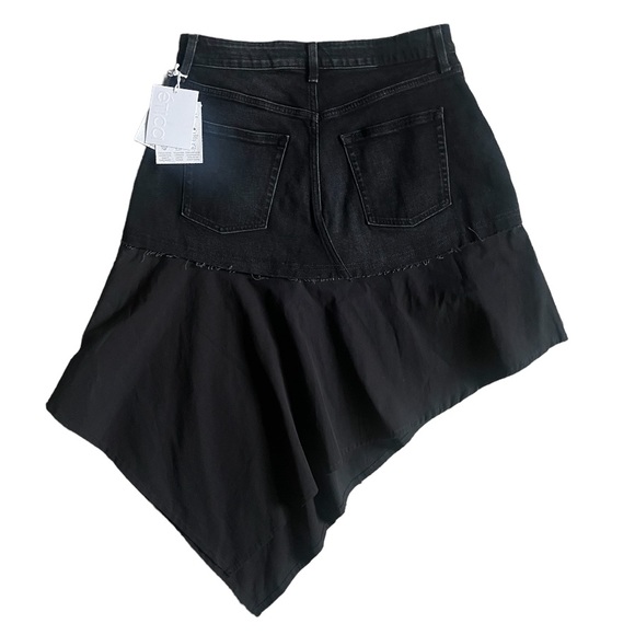 ética Upcycled assymmetric skier dragonfly patchwork jean skirt - Picture 7 of 8